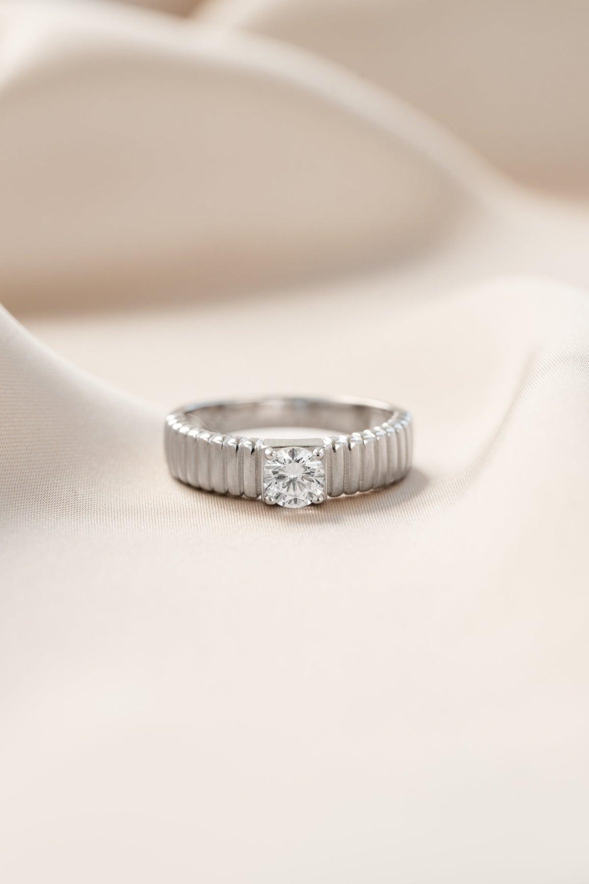 Fluted Solitaire CZ Ring