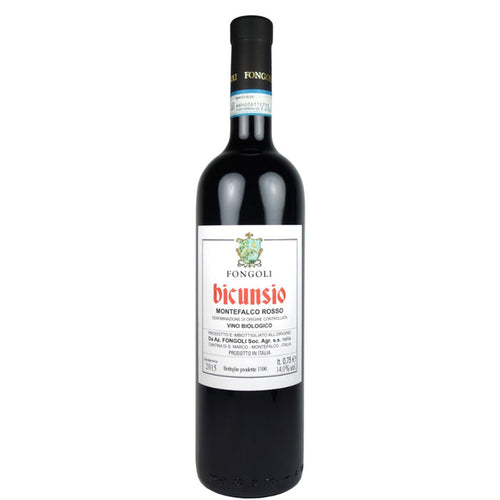Montefalco Rosso 2019 red wine bottle with Fongoli Bicunsio label