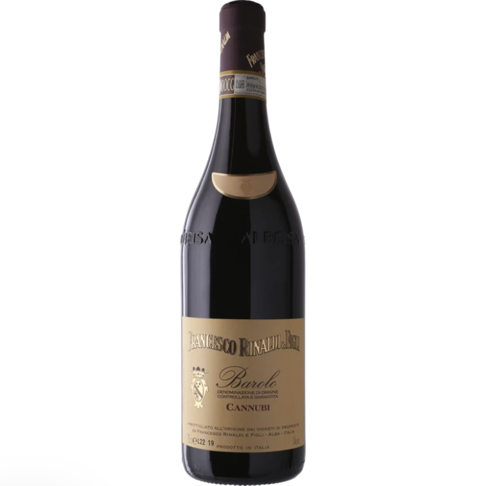 Francesco Rinaldi Barolo Cannubi 2018 wine bottle with dark label