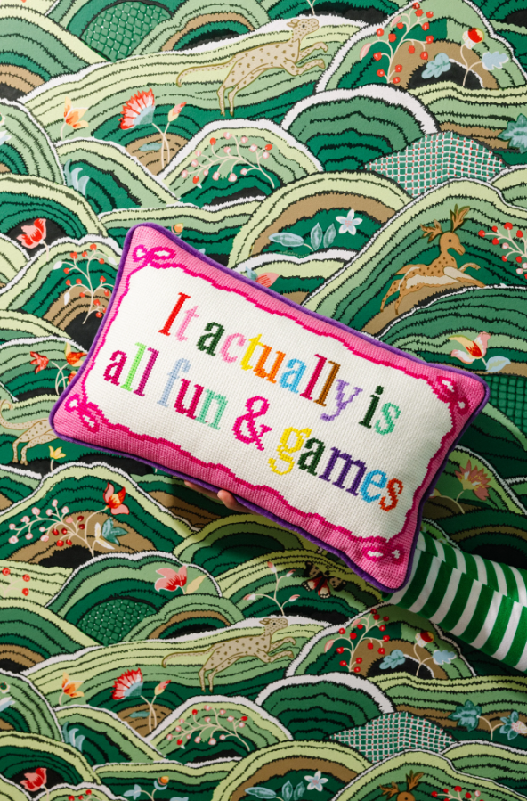 Fun and Games Needlepoint Pillow Pillows in at Wrapsody