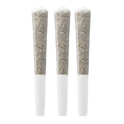 Three upright pre-rolled joints shown front-facing on a white background, labeled Gas Pack (Notorious, Rockstar, Deathbubba) PR 3 x 0.5 g.