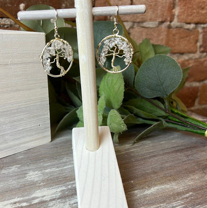 Gemstone Tree of Life silver Earrings 1"-Variants Available