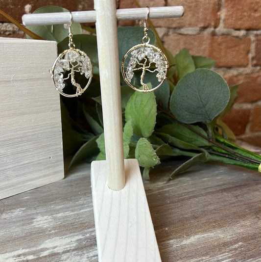 Gemstone Tree of Life silver Earrings 1"-Variants Available