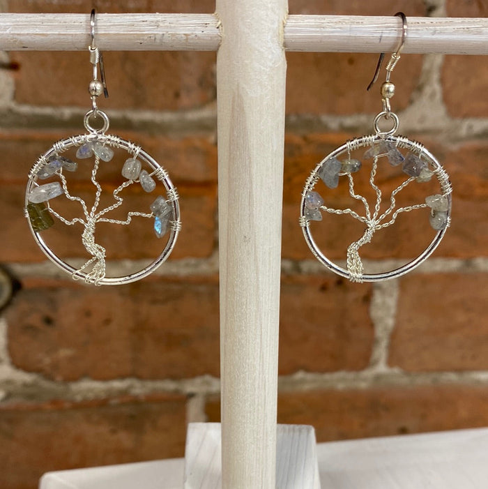 Gemstone Tree of Life silver Earrings 1"-Variants Available