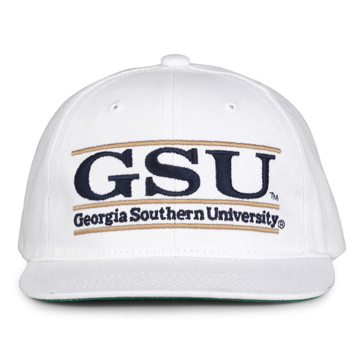 Georgia Southern Retro Bar snapback hat in white, front view