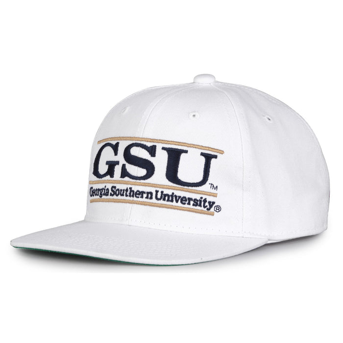 Georgia Southern Retro Bar snapback hat in white, angled view