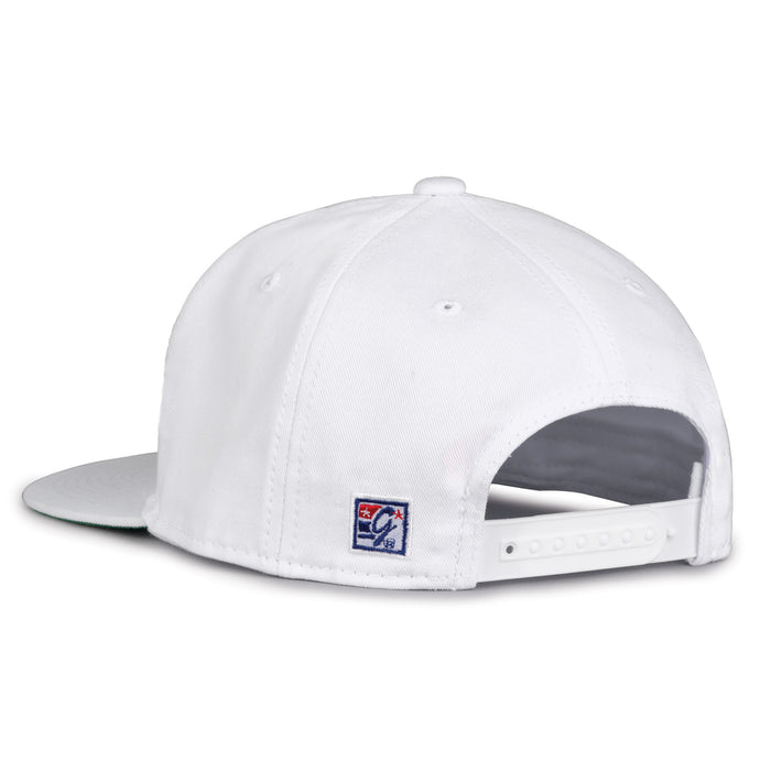 Georgia Southern Retro Bar snapback hat in white, rear view showing the adjustable snap closure