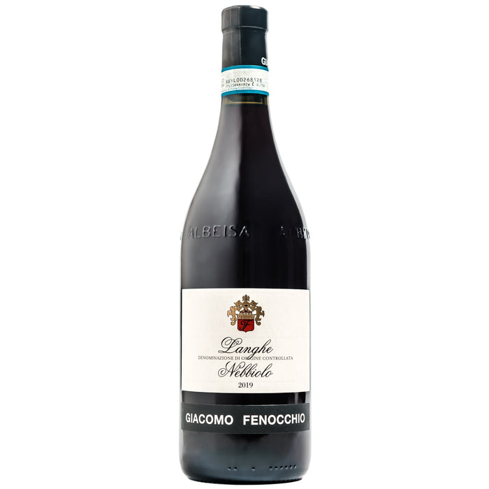 Giacomo Fenocchio Langhe Nebbiolo wine bottle with dark glass and cream label