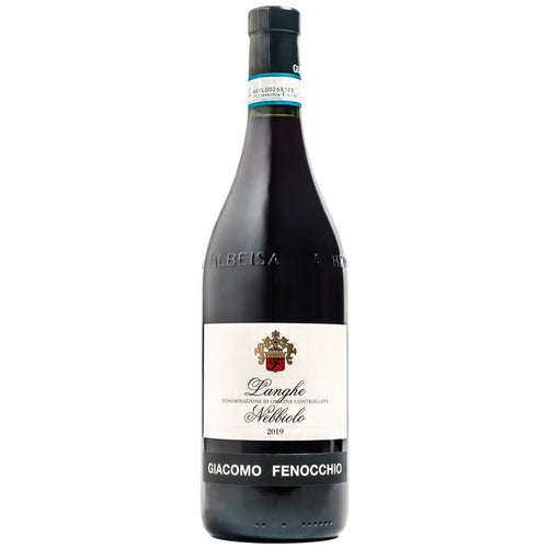 Giacomo Fenocchio Langhe Nebbiolo wine bottle with dark glass and cream label