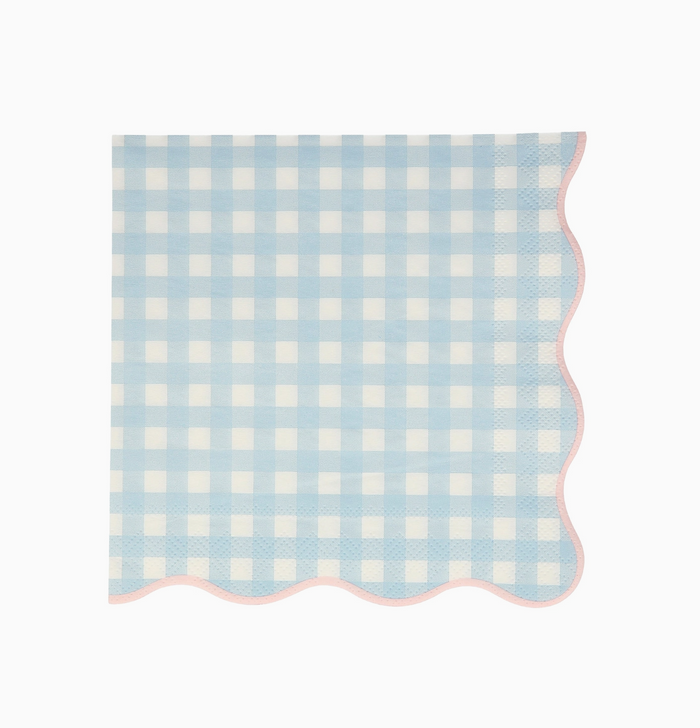 Checkered blanket with blue and white pattern on a white background