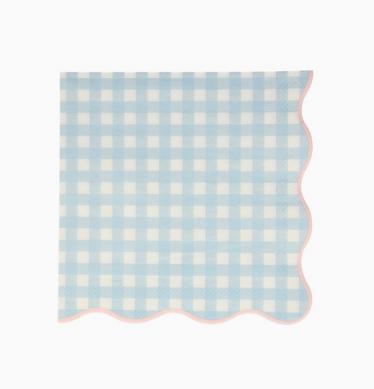 Checkered blanket with blue and white pattern on a white background