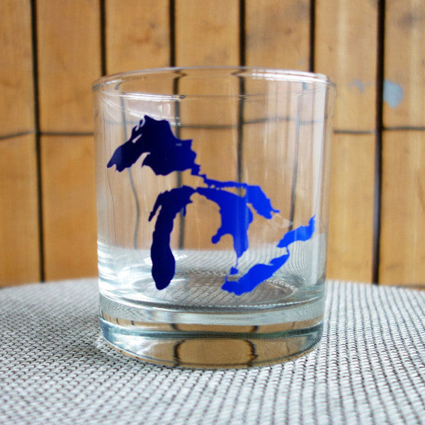 Great Lakes Printed Rocks Glass - Dark Blue - City Bird