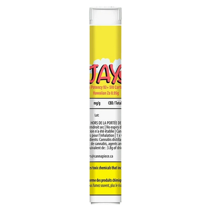 Front view of the High Potency 92+ Hawaiian Za Vape Cartridge showing its tall yellow tube label with partial red logo and legible small black text.