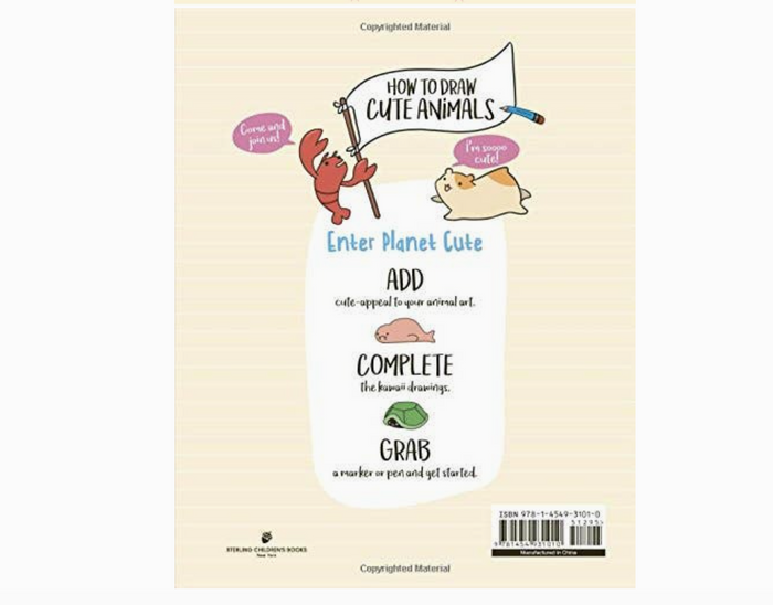 Book cover of 'How to Draw Cute Animals' with cartoon animals and text on a beige background