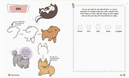 Illustration of a dog with various shapes and text on a white background