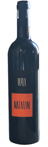 Iuli wine bottle with dark glass and orange label reading Natalin