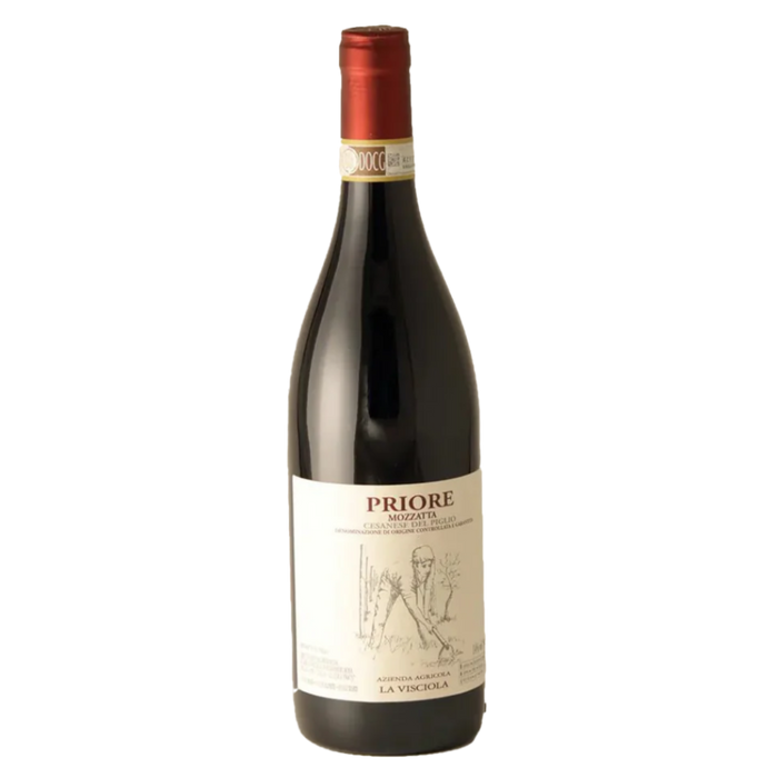 La Visciola Cesanese wine bottle with red wax top and cream label