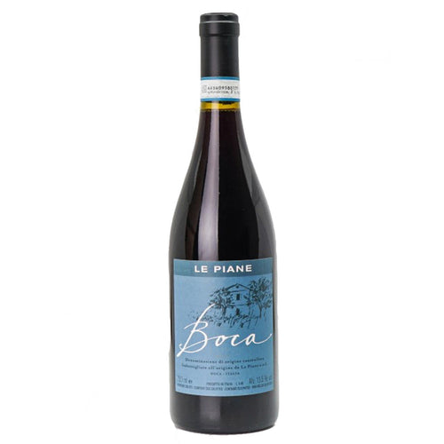 Le Piane Boca 2015 red wine bottle with blue label and black foil top