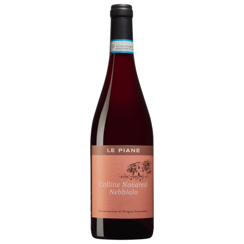Le Piane Colline Novaresi Nebbiolo 2024 wine bottle, dark red glass, blue band label
