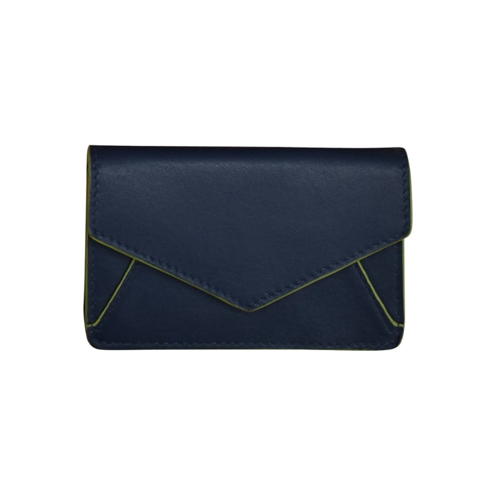 Leather Envelope Business Card Holder - Classic Navy/Pear