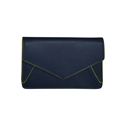 Leather Envelope Business Card Holder - Classic Navy/Pear