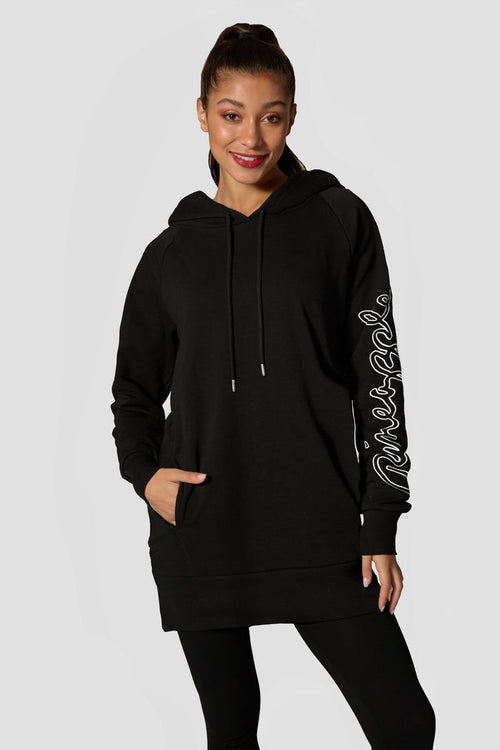 Woman wearing Pineapple Black Loopback Long Hoodie
