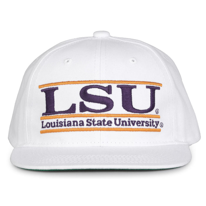 LSU Retro Bar snapback hat in white, front view