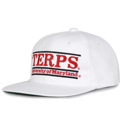 Maryland Retro Bar snapback hat in white, angled view