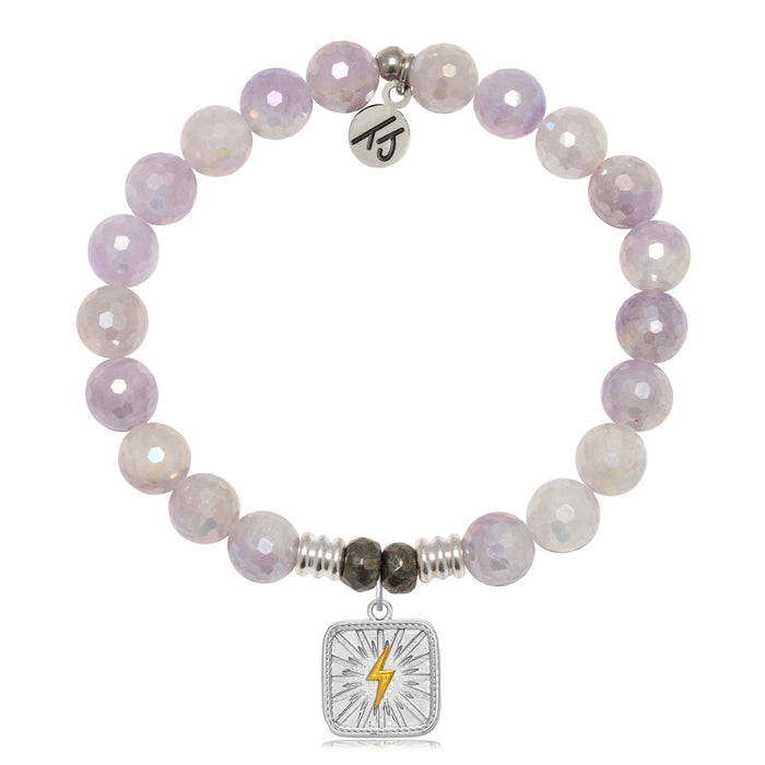 Mauve Jade Gemstone Bracelet with Lightning Bolt Sterling Silver Charm