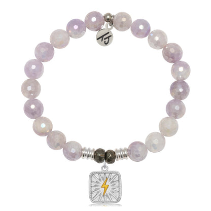 Mauve Jade Gemstone Bracelet with Lightning Bolt Sterling Silver Charm