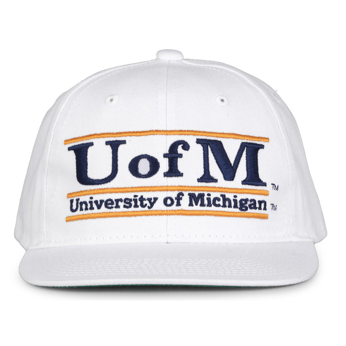 Michigan Retro Bar snapback hat in white, front view