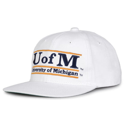 Michigan Retro Bar snapback hat in white, angled view