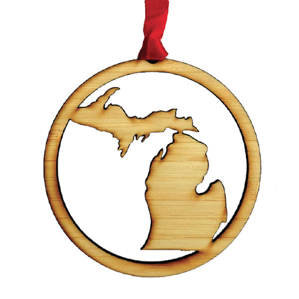 Michigan Upper & Lower Peninsulas Silhouette Wood Ornament - City Bird