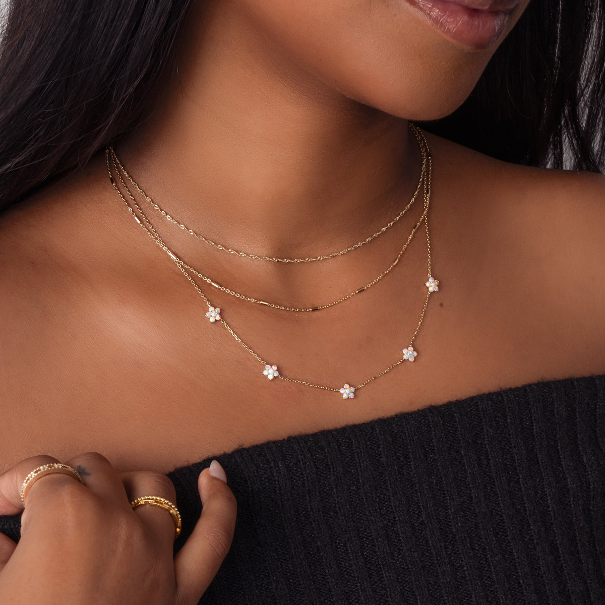 Opal Flower Charm Necklace