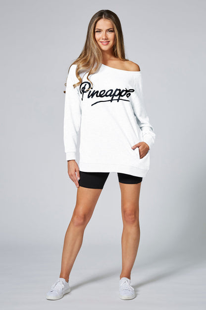 Woman wearing Pineapple Monster White Long Sleeve Sweatshirt