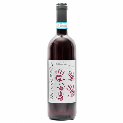 Monte Dall'Ora Classico 2020 wine bottle, dark glass, hands-illustration label