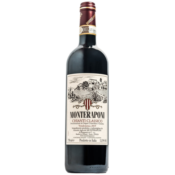 Monteraponi Chianti Classico 2023 wine bottle with dark glass and front label