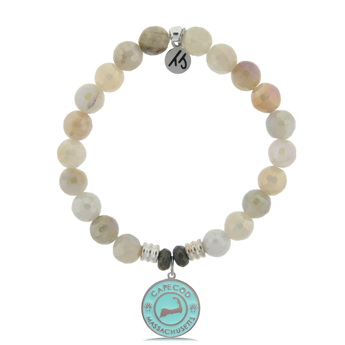 Moonstone Stone Bracelet with Cape Cod Enamel Sterling Silver Charm