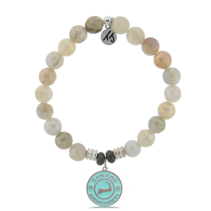 Moonstone Stone Bracelet with Cape Cod Enamel Sterling Silver Charm