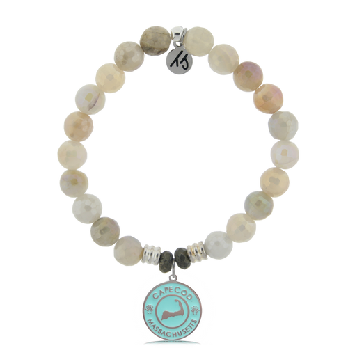 Moonstone Stone Bracelet with Cape Cod Enamel Sterling Silver Charm