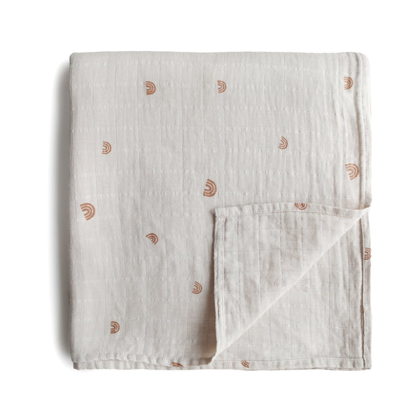 Mushie Muslin Organic Cotton Swaddle Blanket - Rainbows