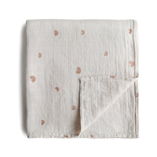 Mushie Muslin Organic Cotton Swaddle Blanket - Rainbows