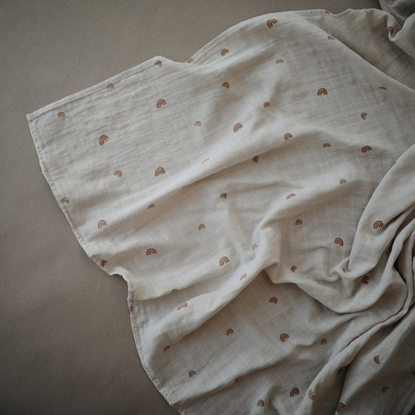 Mushie Muslin Organic Cotton Swaddle Blanket - Rainbows