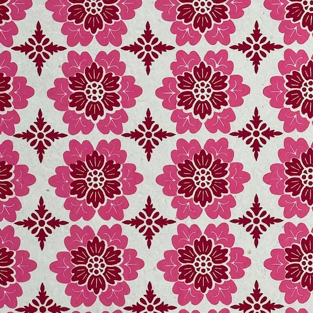 Nepali Paper Wrap Sheet - Pink Floral Tiles