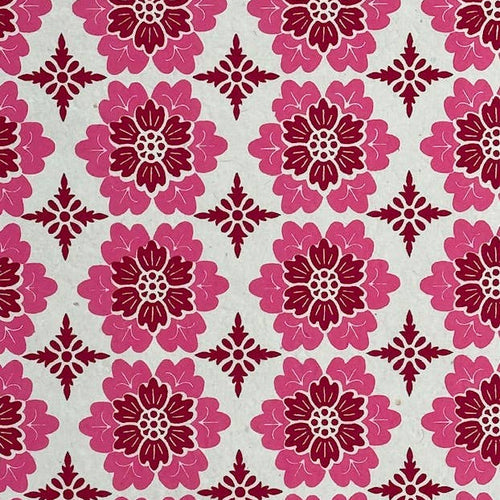 Nepali Paper Wrap Sheet - Pink Floral Tiles