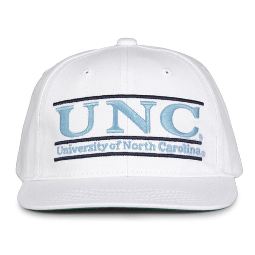 North Carolina Retro Bar snapback hat in white, front view