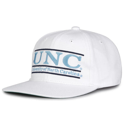 North Carolina Retro Bar snapback hat in white, angled view