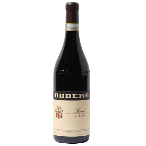 Oddero Barolo wine bottle 2017 with dark glass and cream label