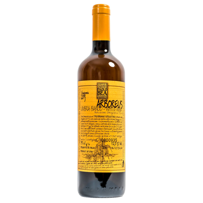 Paolo Bea Arboreus Bianco 2015 wine bottle with orange capsule and label