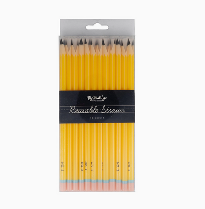 Pencil Reusable Straws - 12 Count